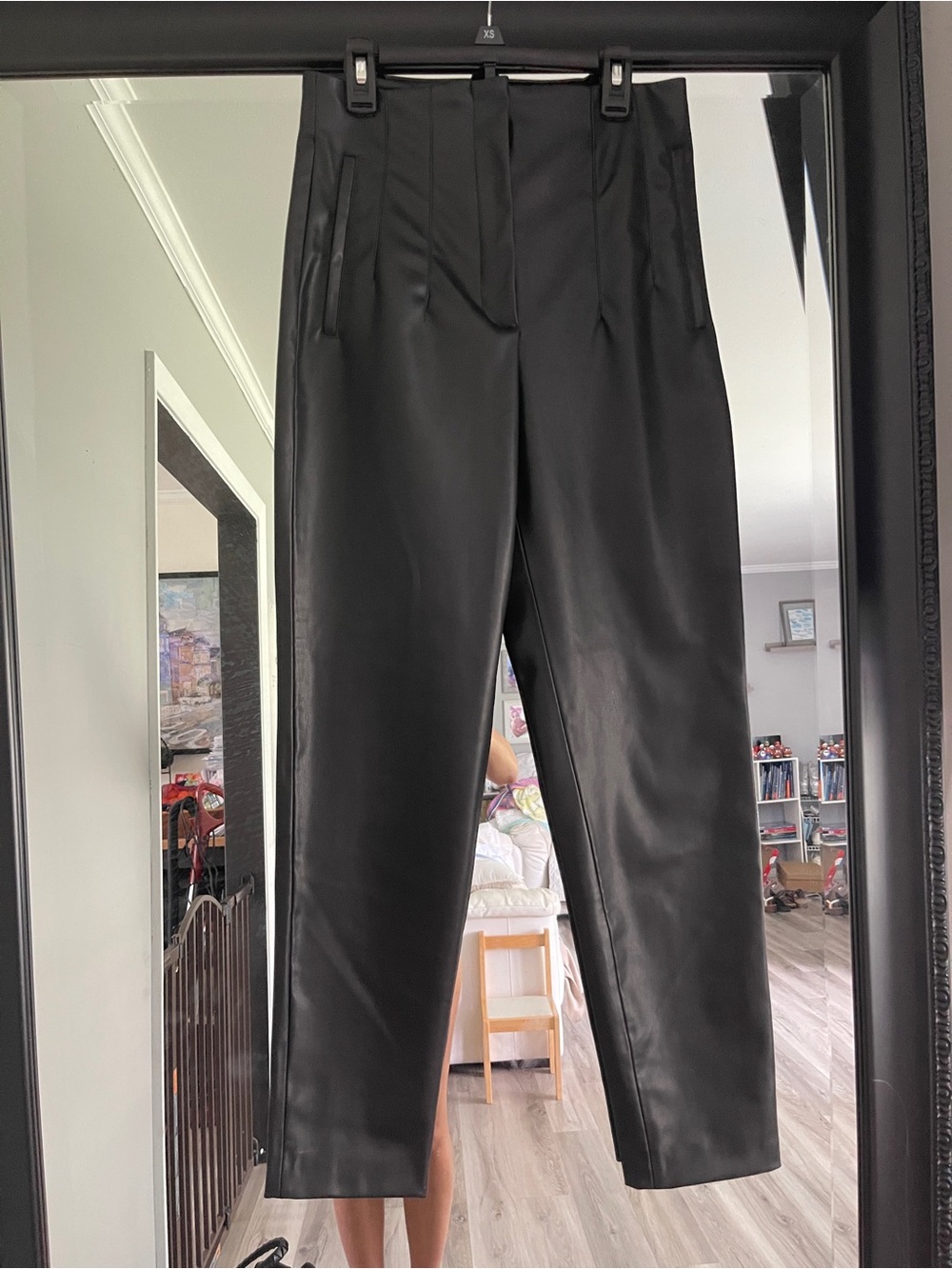Zara Black Faux Leather Straight-Leg Pants